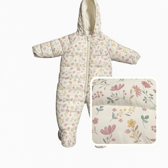 Purebaby Other - Purebaby Quilted Floral Grow Suit Snowsuit 12–18 Months Hooded Cozy Cottagecore